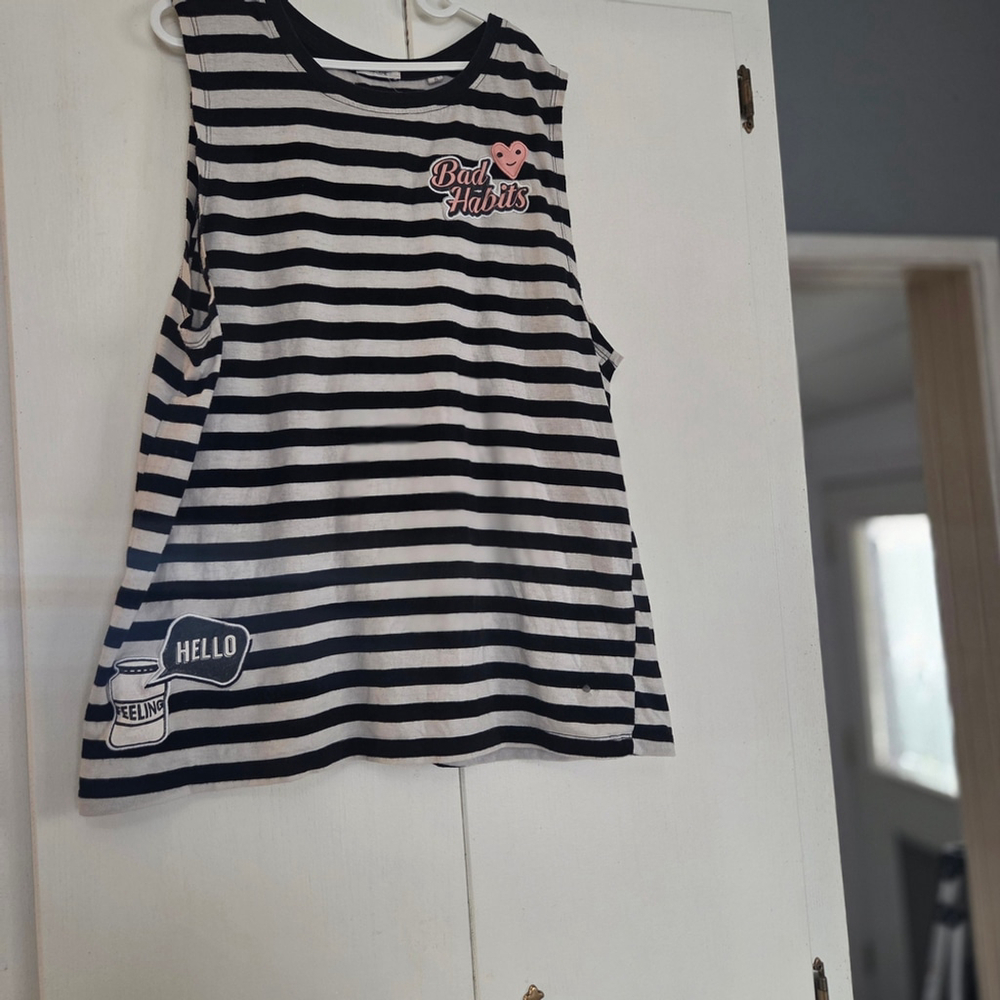 Ardene Black and White Striped Tank Top